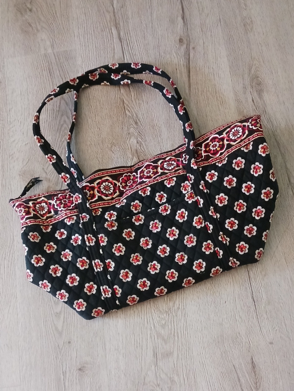 Vera Bradley Retired Pirouette Black Quilted Floral Tote with Red Accents